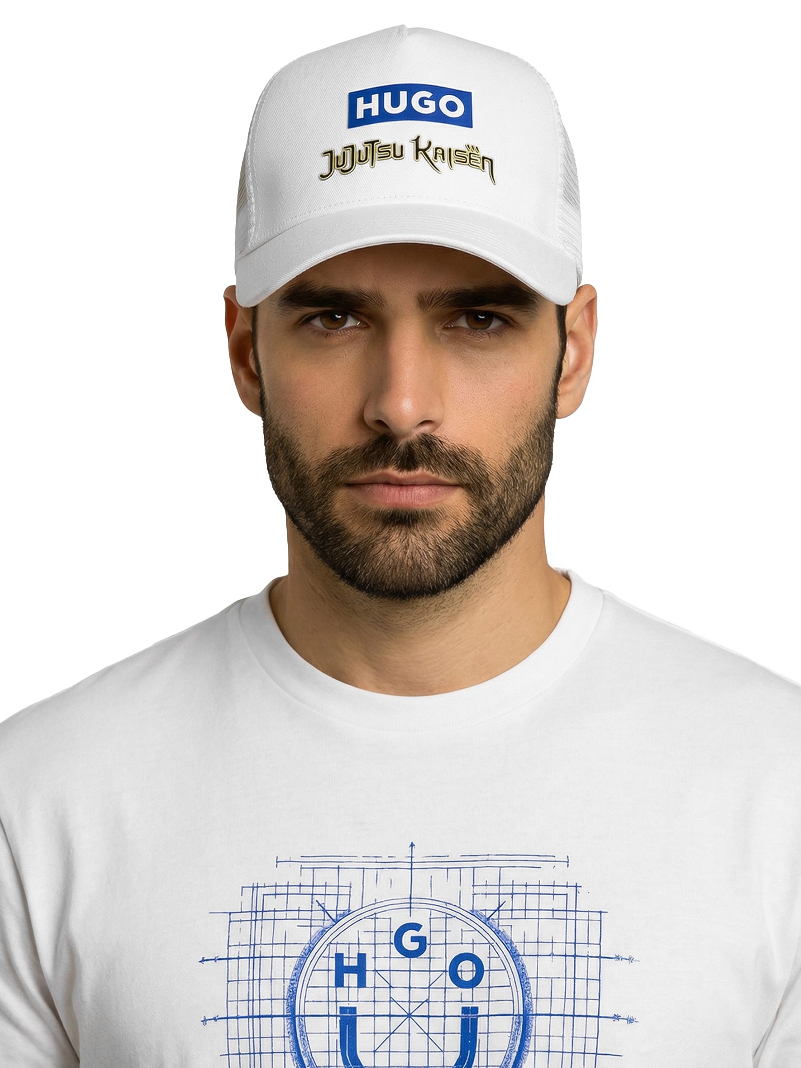 Boné Masculino Jujutsu Kaisen Blue Logo Branco Hugo