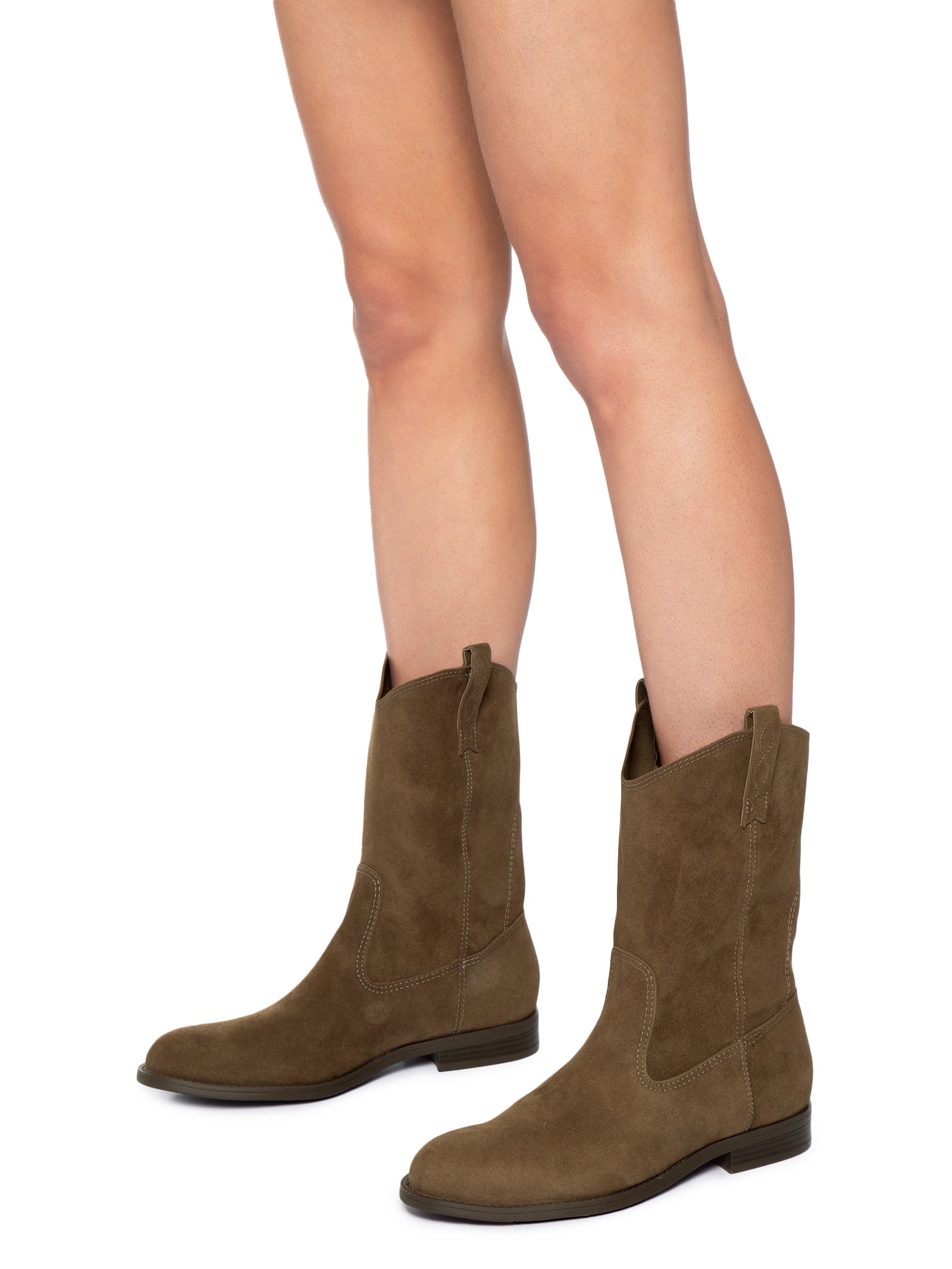 Bota Feminina Acamurçada Cano Médio Salto Bloco Marrom Arezzo