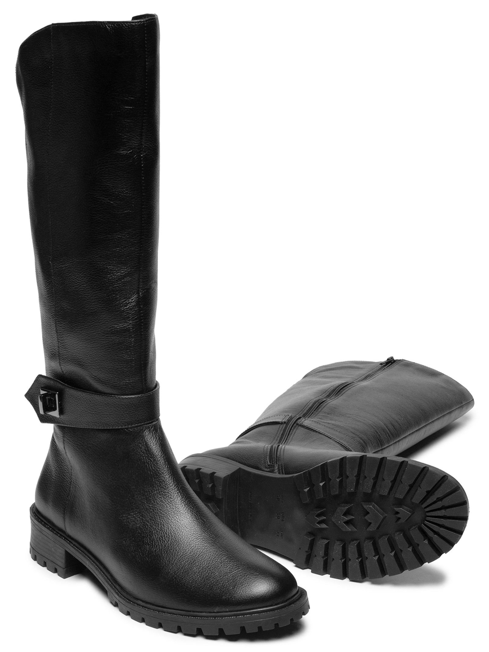 Bota Feminina Alta Com Fivela Preto Basiq