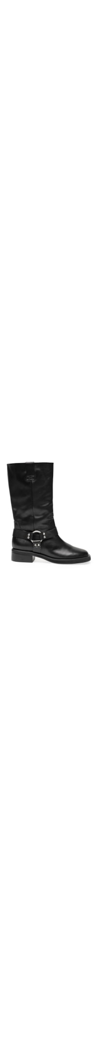 Bota Feminina Biker Salto Bloco Couro - Preto