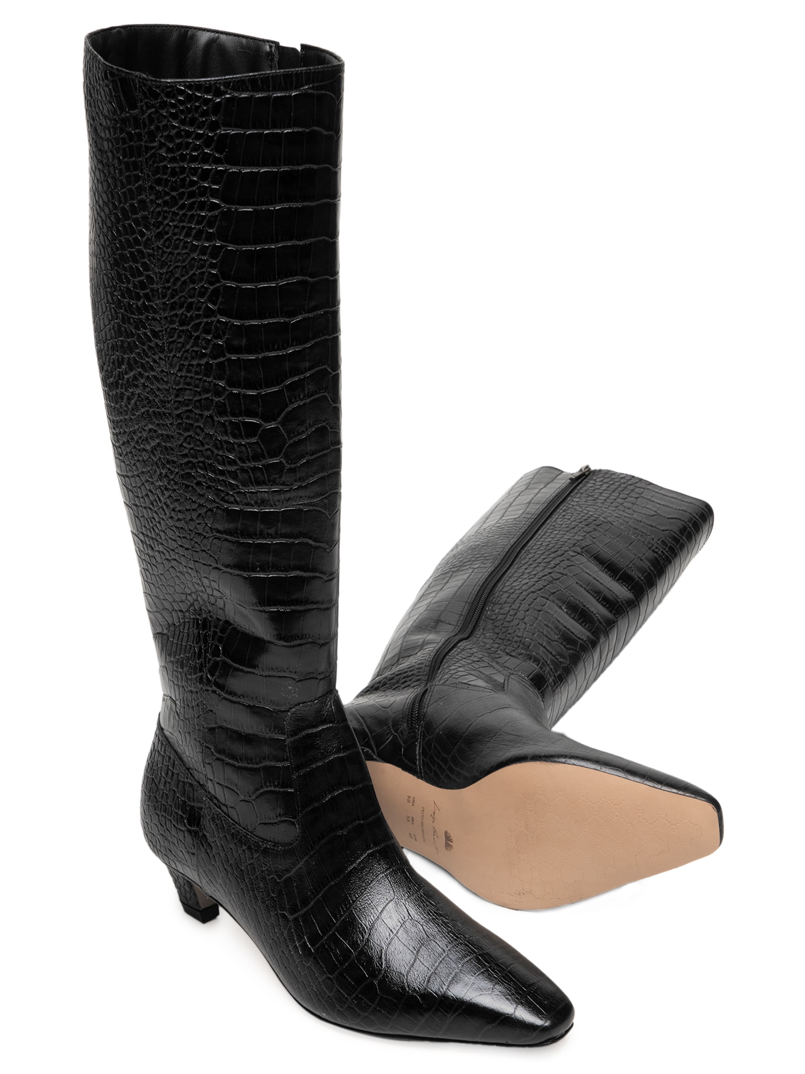 Bota Feminina Cano Alto Croco Dacar Preto Luiza Barcelos