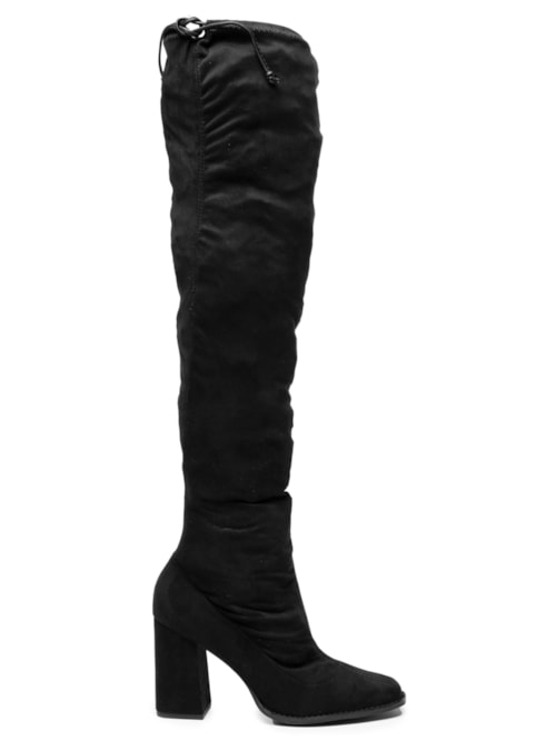 Bota Feminina Cano alto Em Suede Com Bico Quadrado E Salto Grosso - Preto