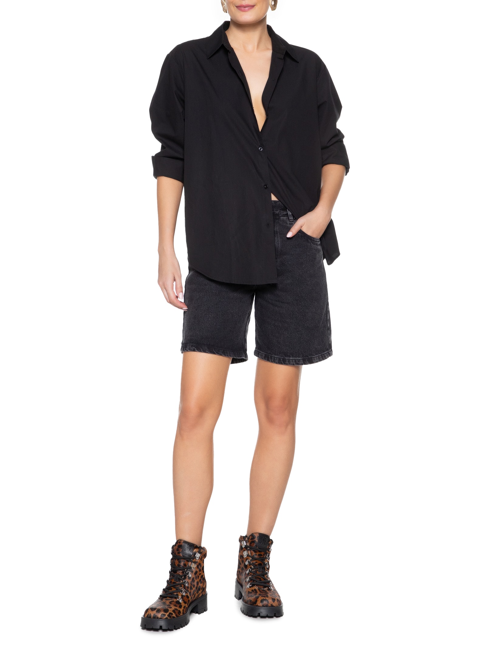 Bota Feminina Coturno Cano Baixo Animal Print Schutz