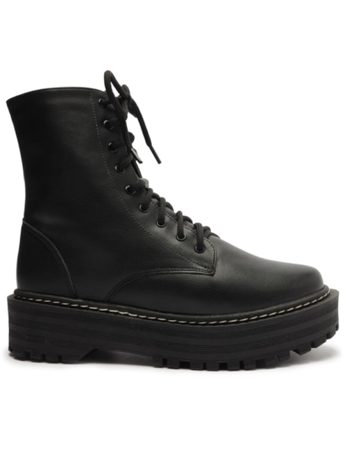 Bota Feminina Coturno Cano Médio Tratorado - Preto