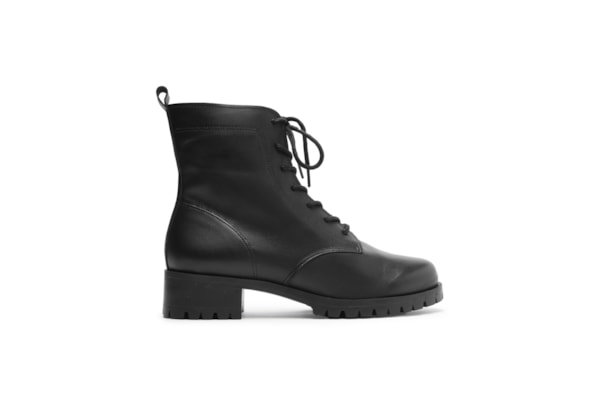 Bota Feminina Coturno Couro Tratorado Básico - Preto