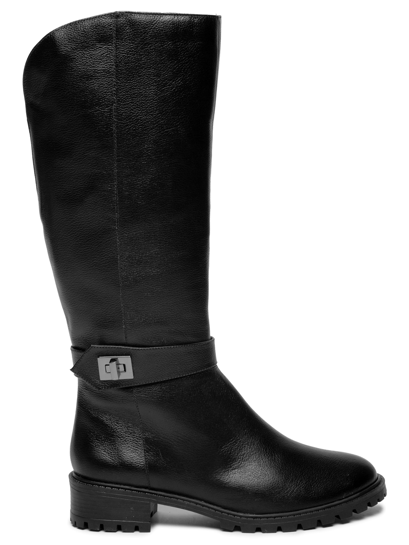 Bota Feminina Couro Alta Com Fivela Preto Basiq
