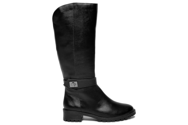 Bota Feminina Couro Alta Com Fivela - Preto