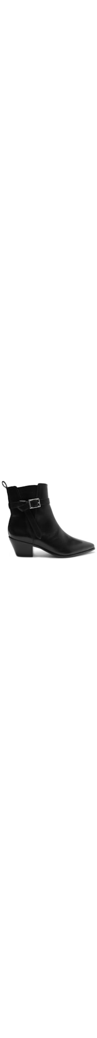 Bota Feminina Couro Cano Curto Bico Fino Elástico - Preto