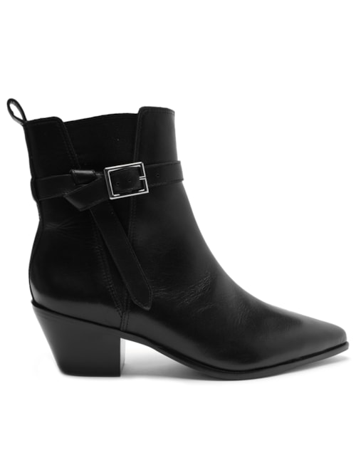 Bota Feminina Couro Cano Curto Bico Fino Elástico – Preto