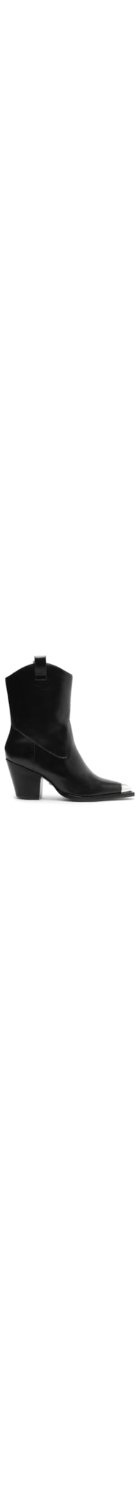 Bota Feminina Couro Cano Curto Salto Metal - Preto