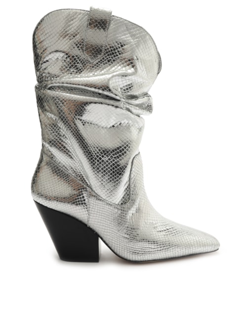 Bota Feminina Couro Cano Franzido Salto Médio – Prata