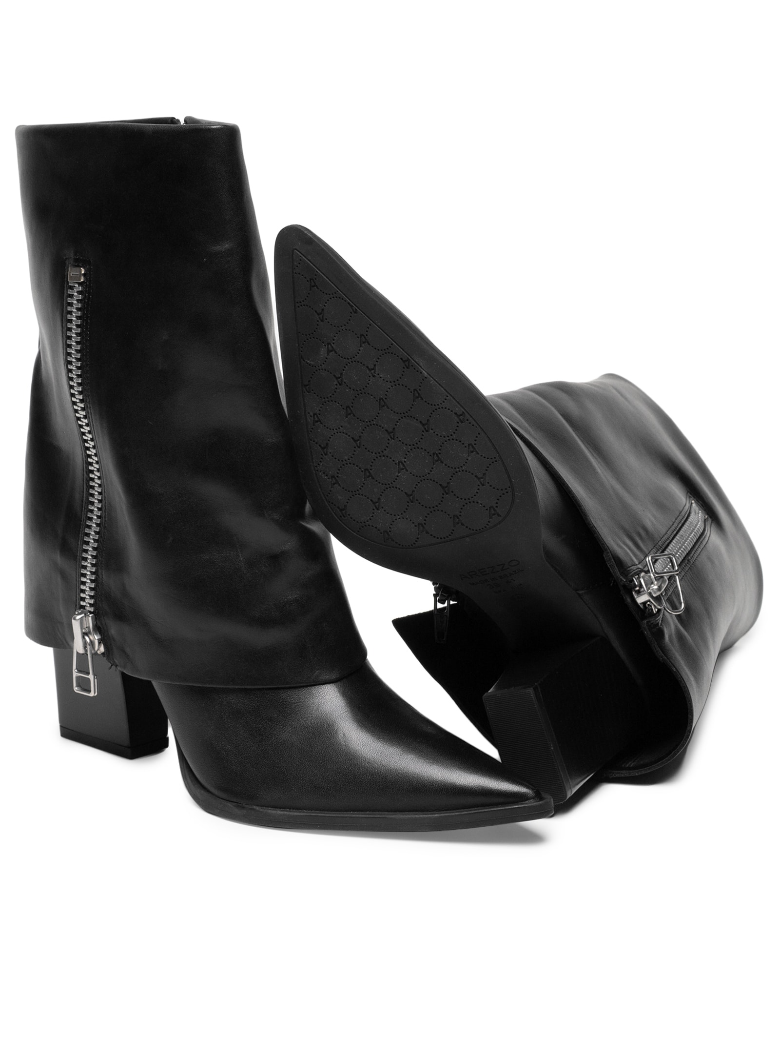 Bota Feminina Couro Cano Médio Capa Zíper Preto Arezzo