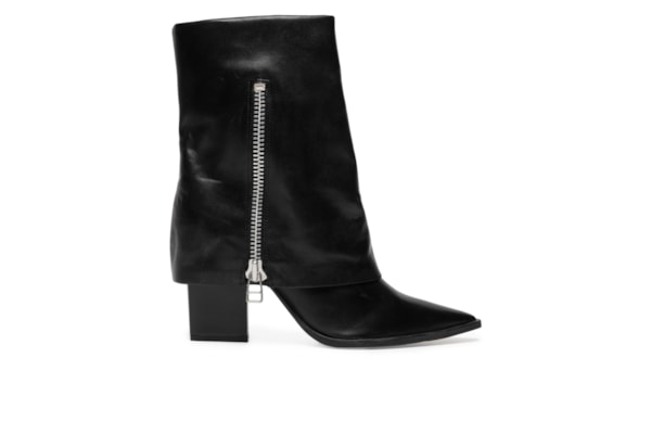 Bota Feminina Couro Cano Médio Capa Zíper - Preto