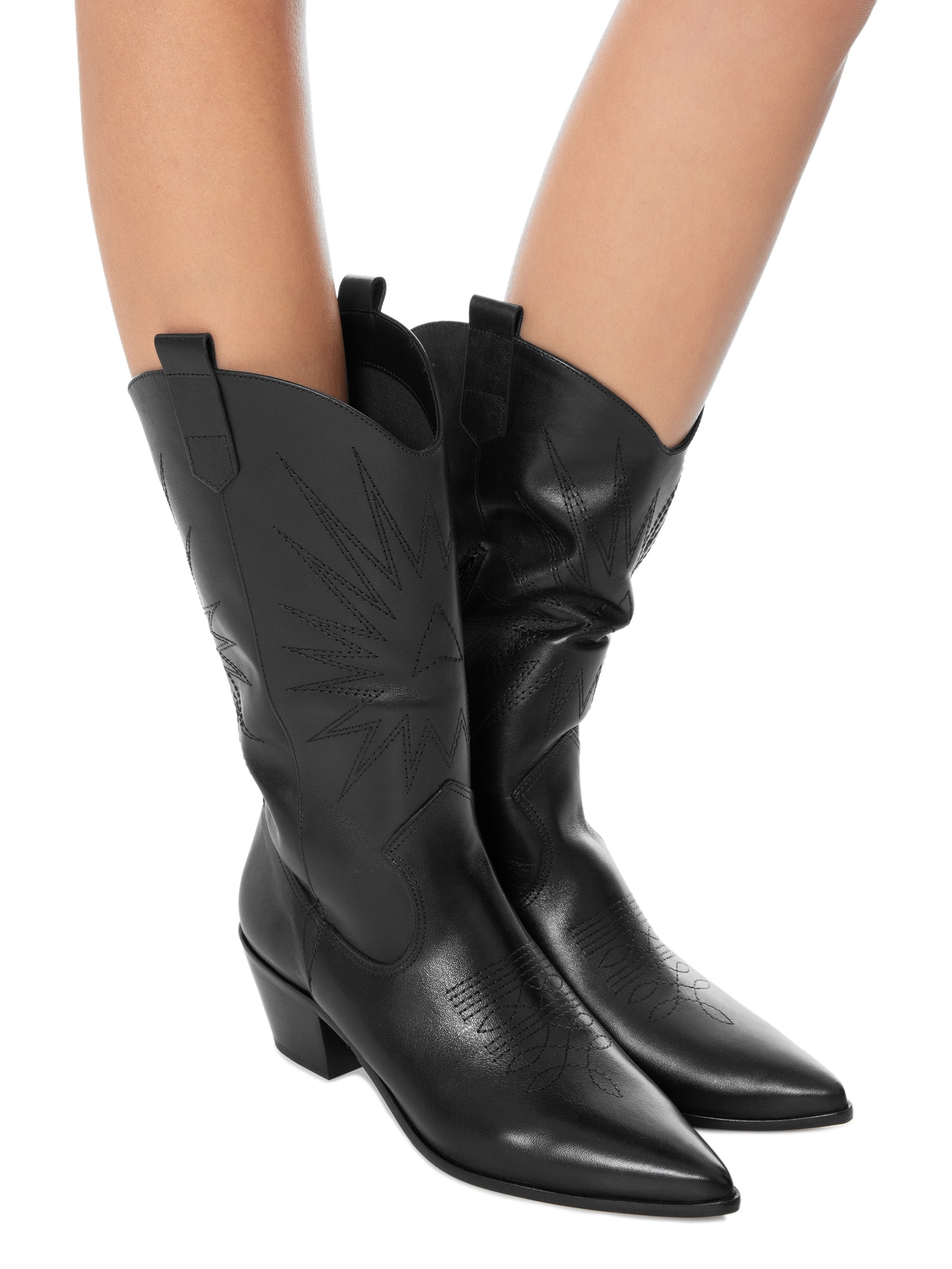 Bota Feminina Couro Cano Médio Western - Arezzo - Preto