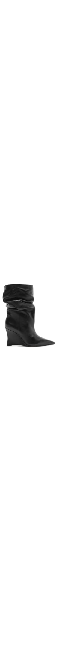 Bota Feminina Couro Salto Anabela Slouchy - Preto