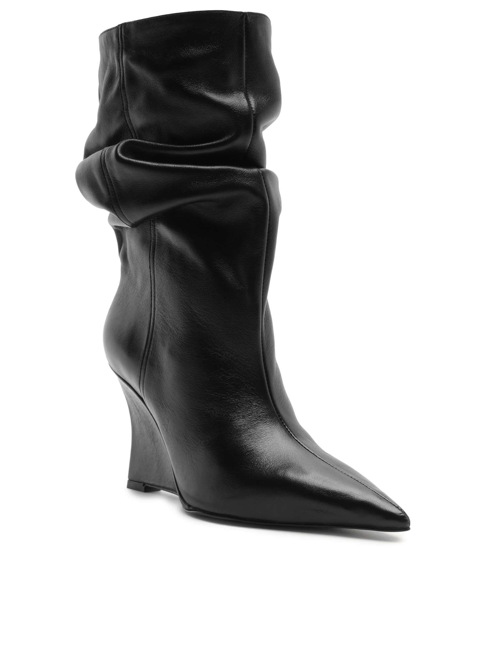 Bota Feminina Couro Salto Anabela Slouchy Preto Arezzo