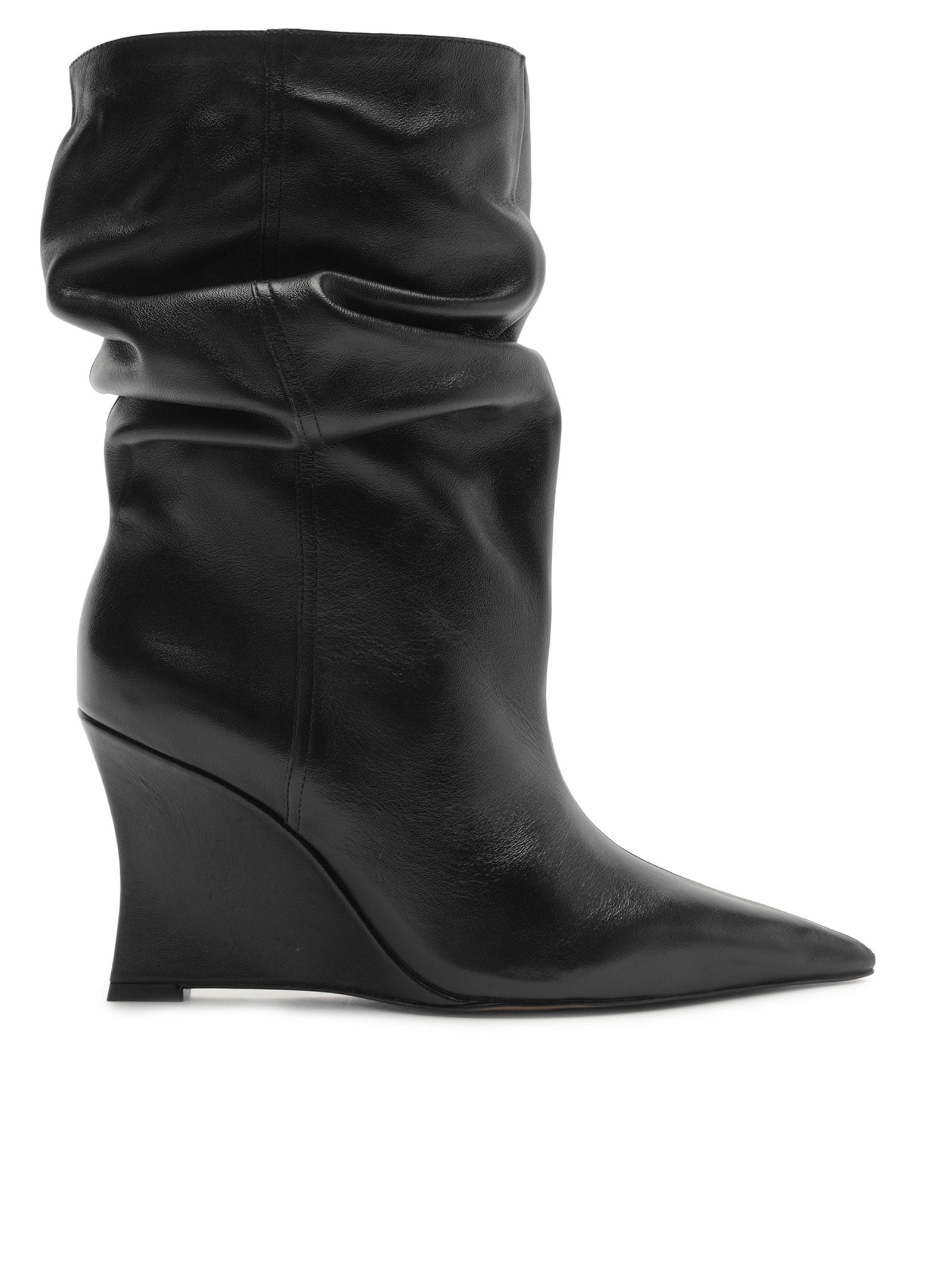 Bota Feminina Couro Salto Anabela Slouchy Preto Arezzo