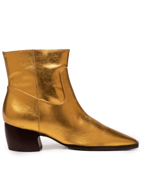 Bota Feminina Couro Salto Baixo – Dourado