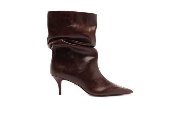 Bota Feminina Couro Salto Baixo Slouchy - Marrom