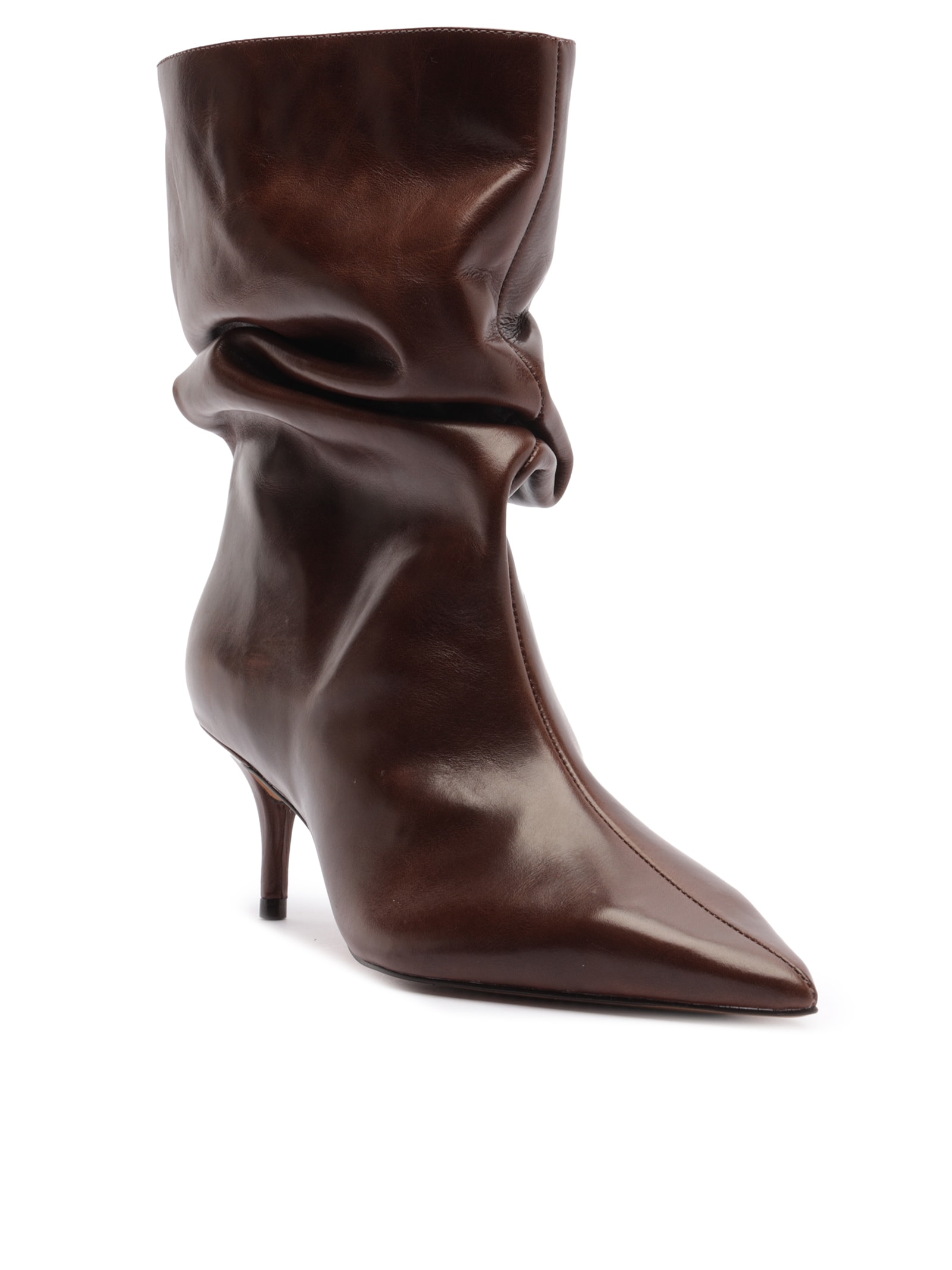 Bota Feminina Couro Salto Baixo Slouchy Marrom Arezzo