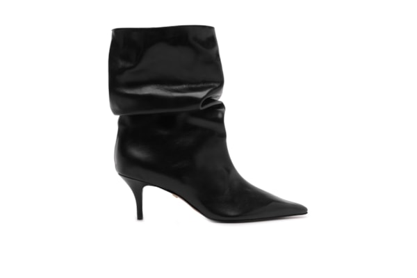 Bota Feminina Couro Salto Baixo Slouchy - Preto