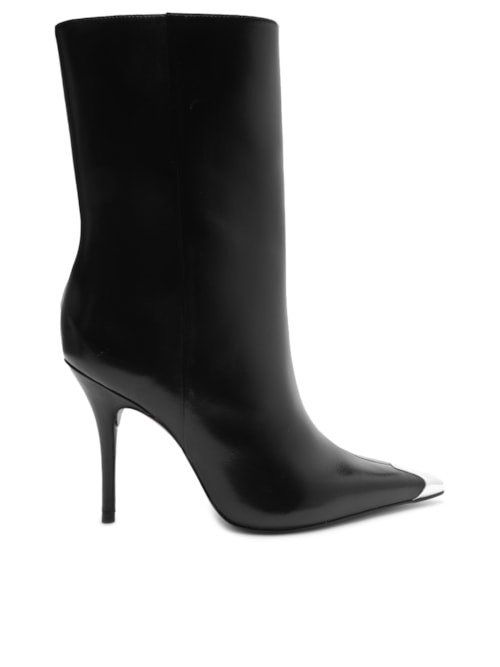 Bota Feminina Couro Salto Fino Cap Toe Metal - Preto