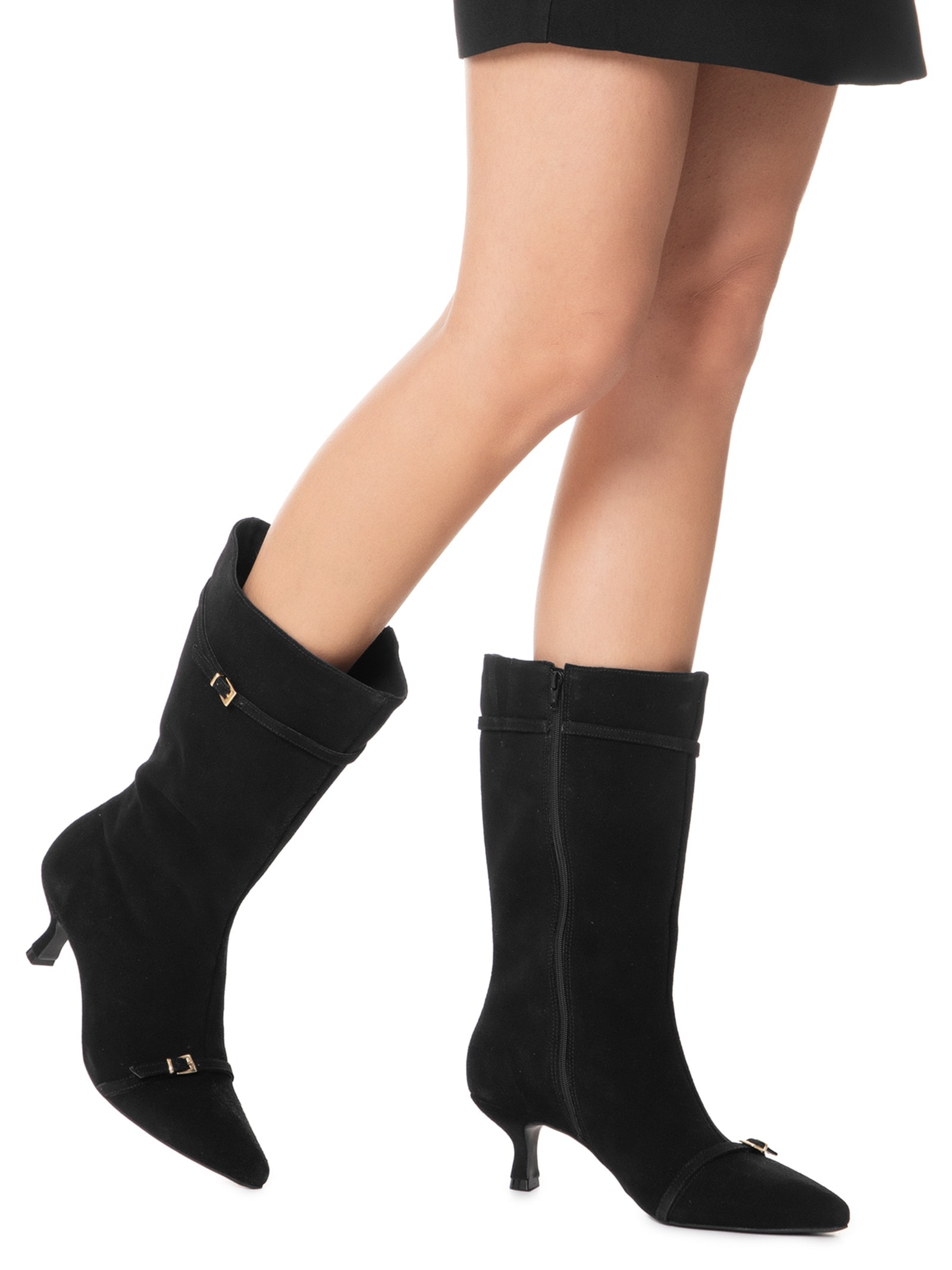 Bota Feminina Em Camurça Com Fivela Preto '2Essential