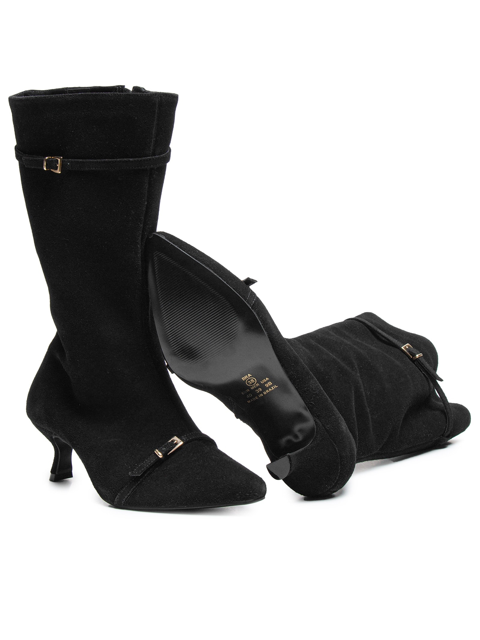 Bota Feminina Em Camurça Com Fivela Preto '2Essential