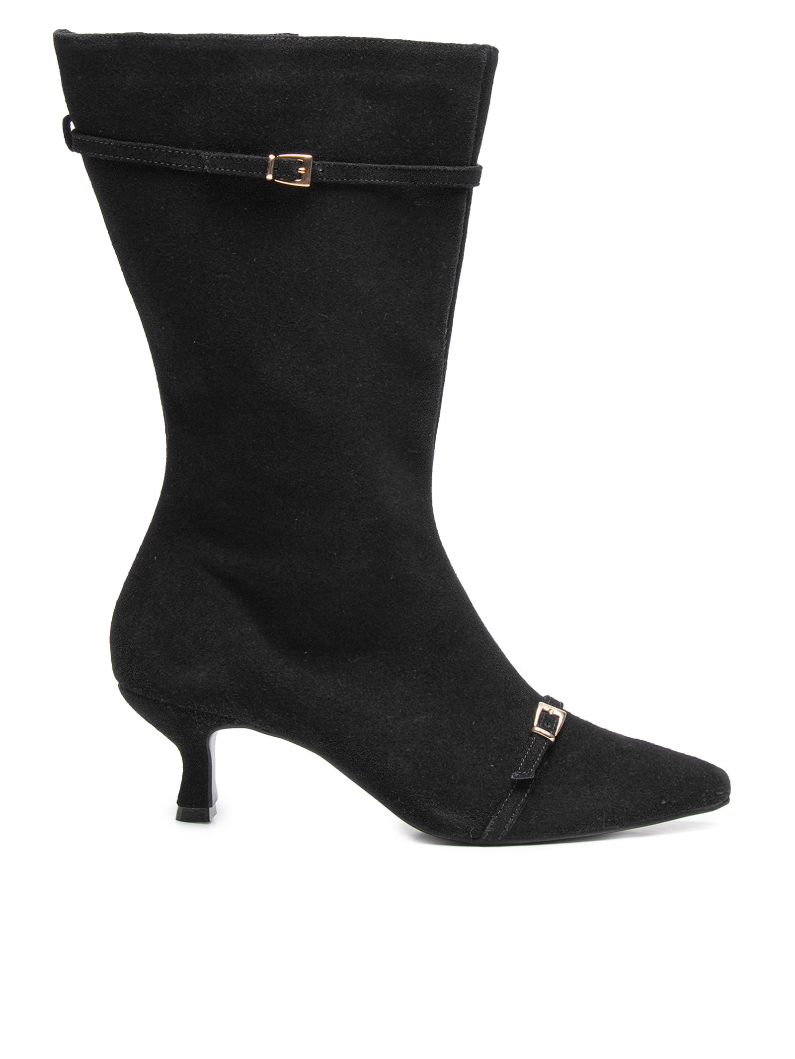 Bota Feminina Em Camurça Com Fivela Preto '2Essential