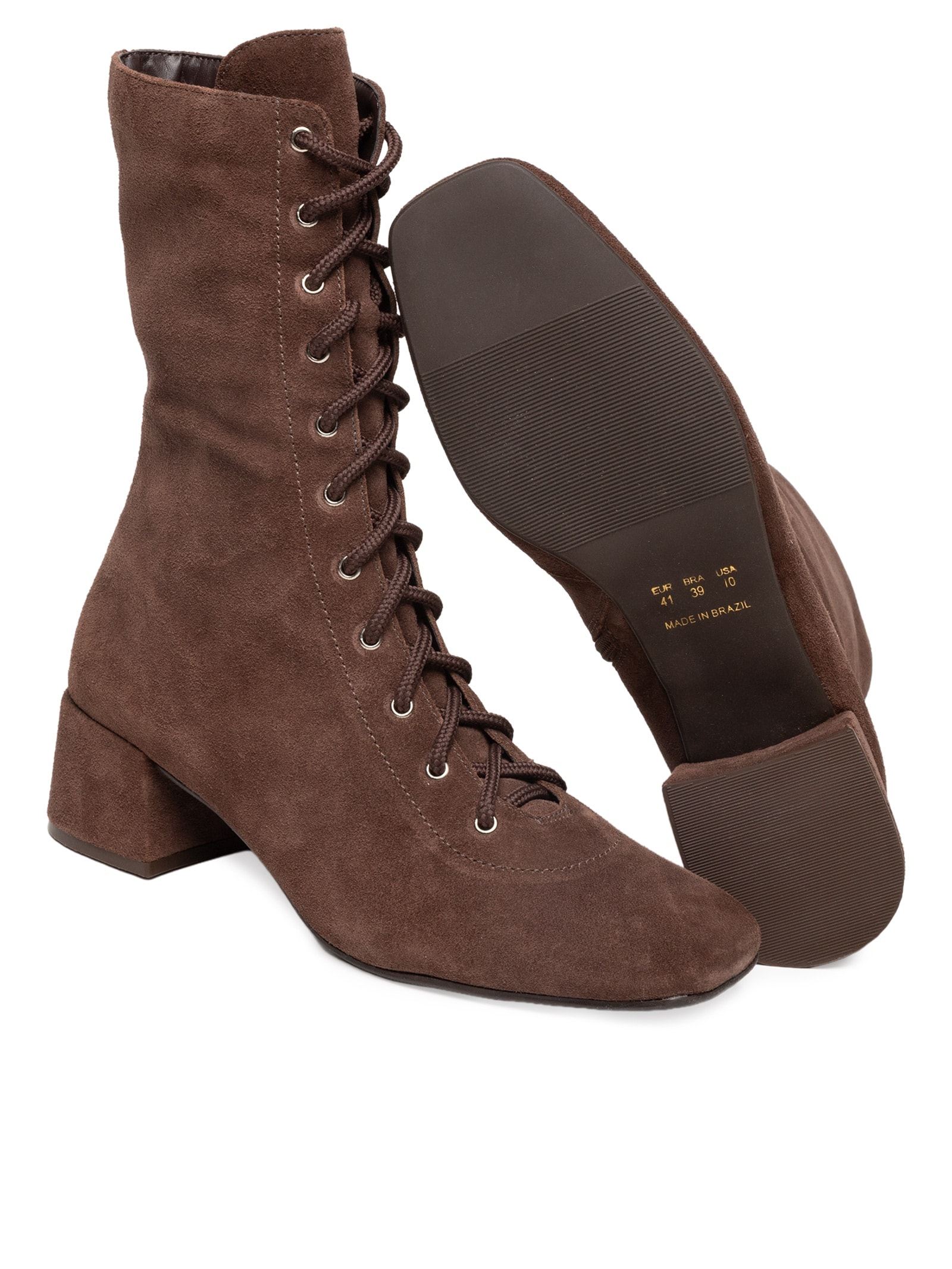 Bota Feminina Lace-up Em Couro Marrom '2Essential