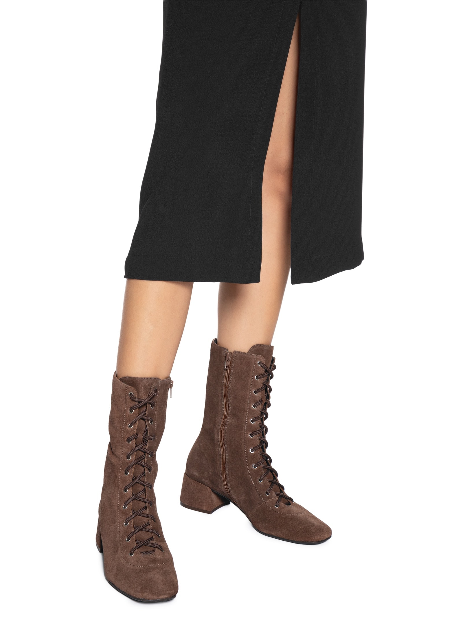 Bota Feminina Lace-up Em Couro Marrom '2Essential