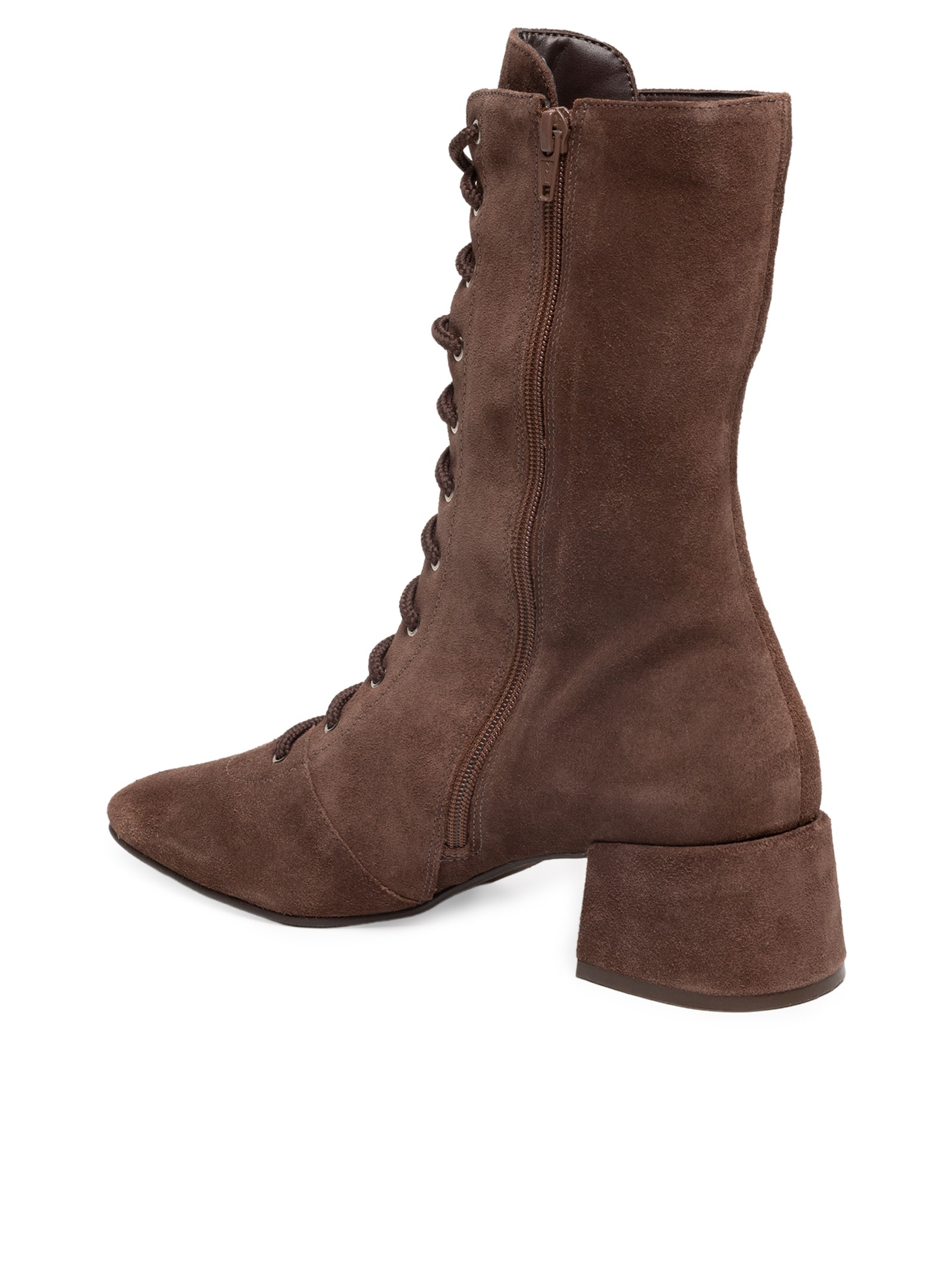 Bota Feminina Lace-up Em Couro Marrom '2Essential