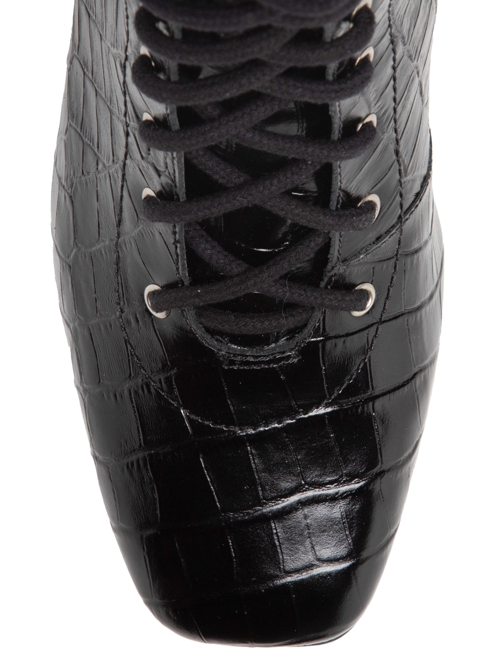 Bota Feminina Lace-up Em Couro Preto '2Essential