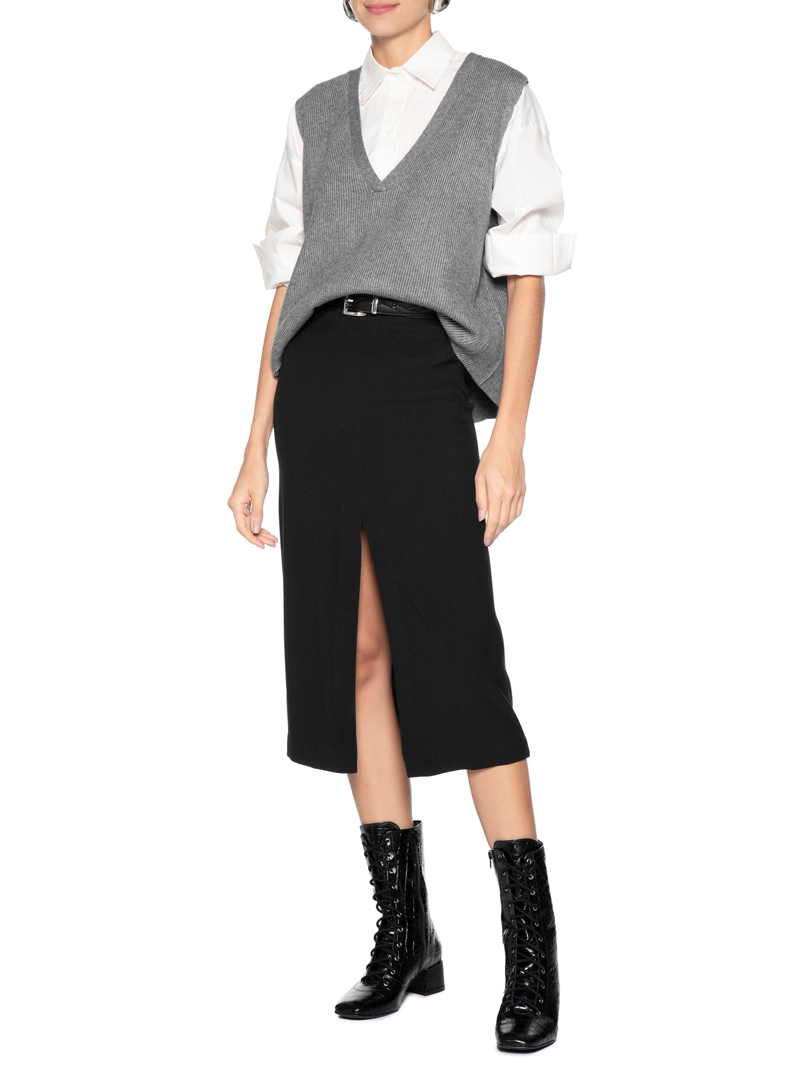 Bota Feminina Lace-up Em Couro Preto '2Essential