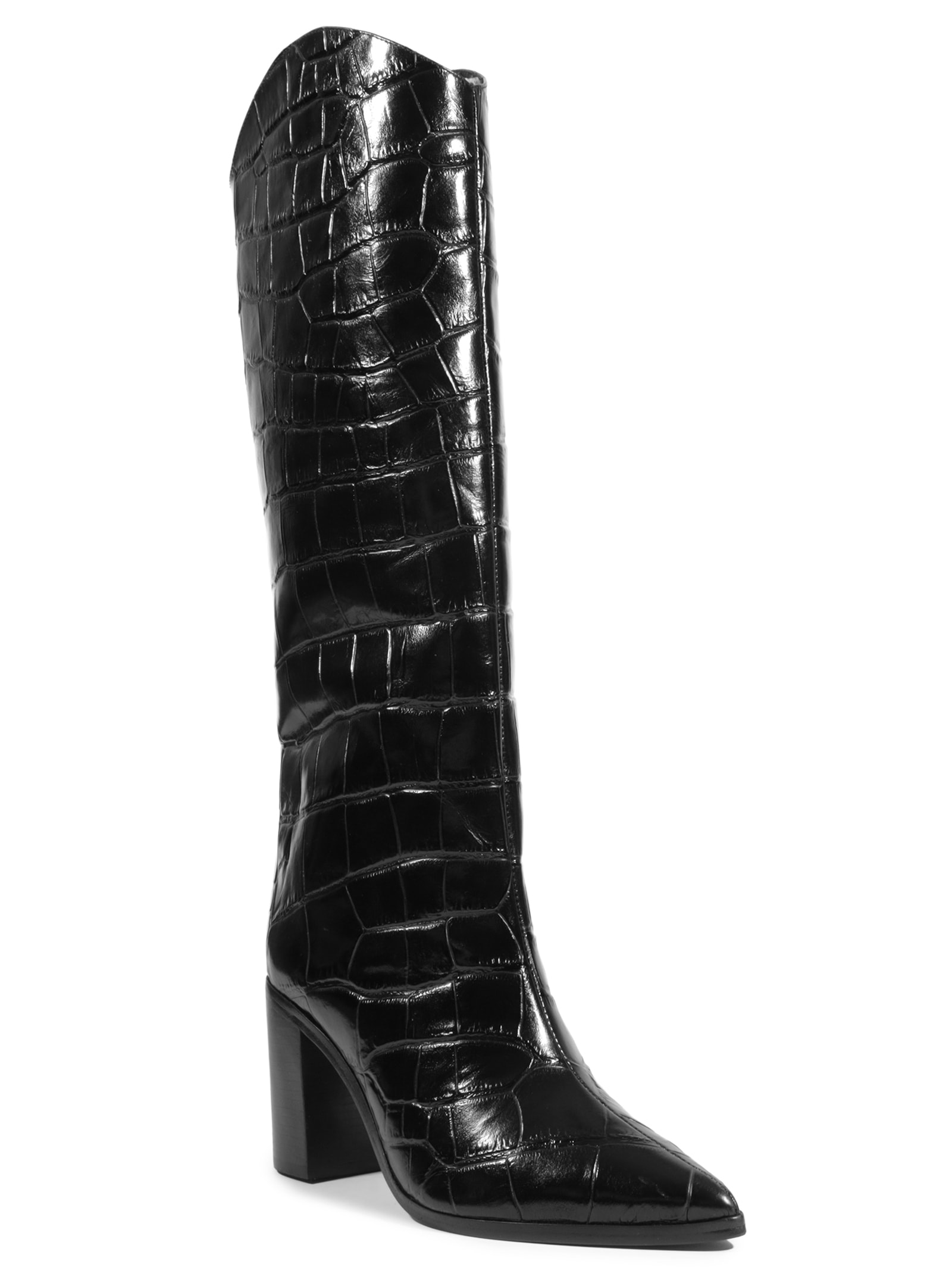 Bota Feminina Maryana Salto Bloco Couro Preto Schutz