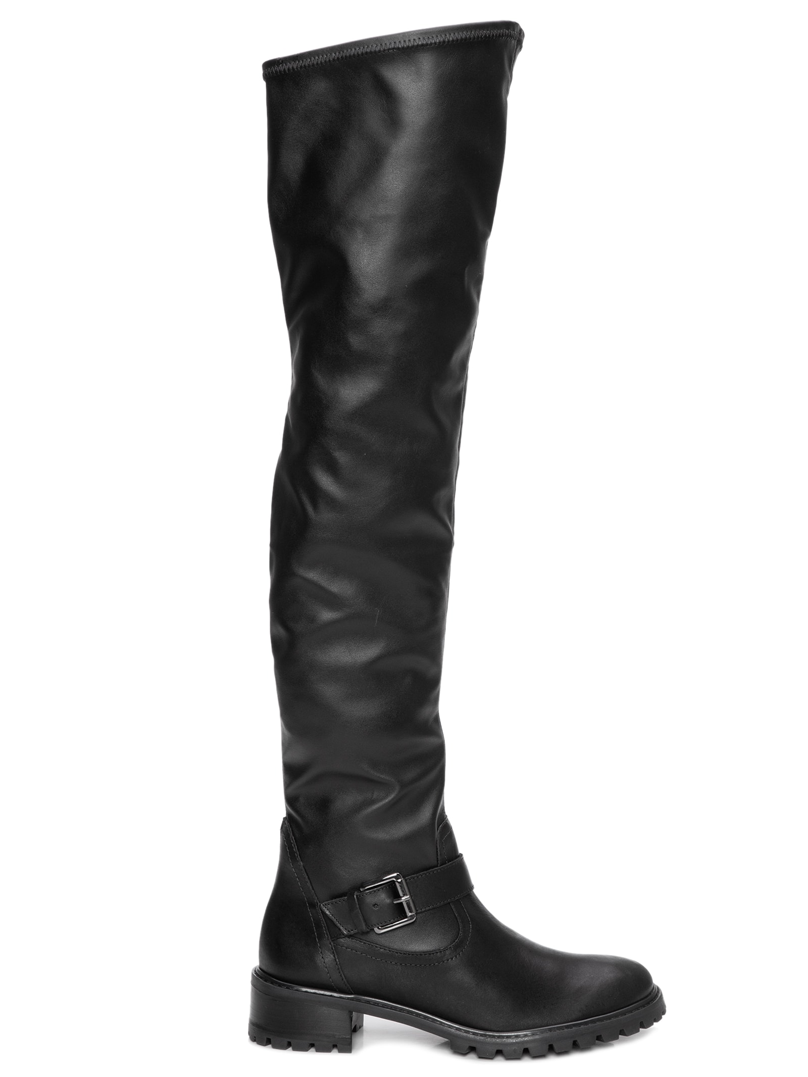 Bota Feminina Over The Knee Tratorada Salto Baixo Preto Schutz