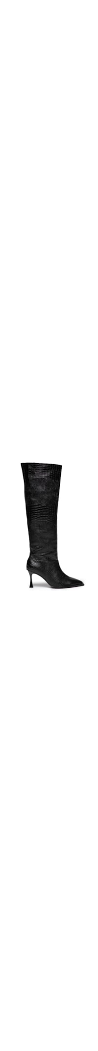 Bota Feminina Salto Alto Couro Croco Soft Shine - Preto