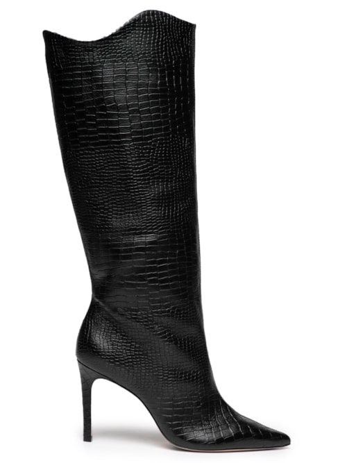 Bota Feminina Salto Alto Croco Soft Shine – Preto