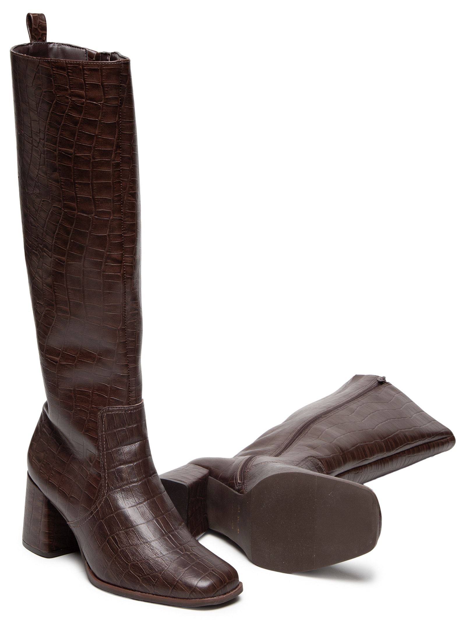 Bota Feminina Salto Bloco Em Couro Marrom '2Essential