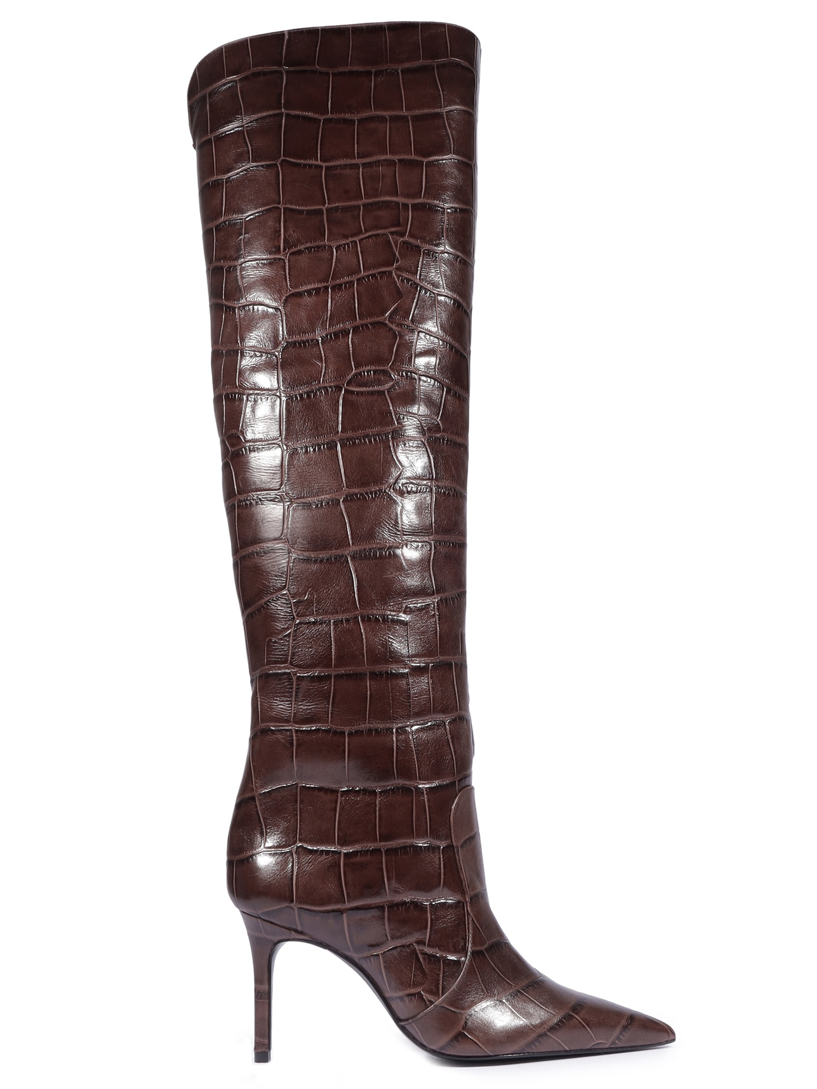 Bota Feminina Salto Médio Croco Gator Marrom Schutz