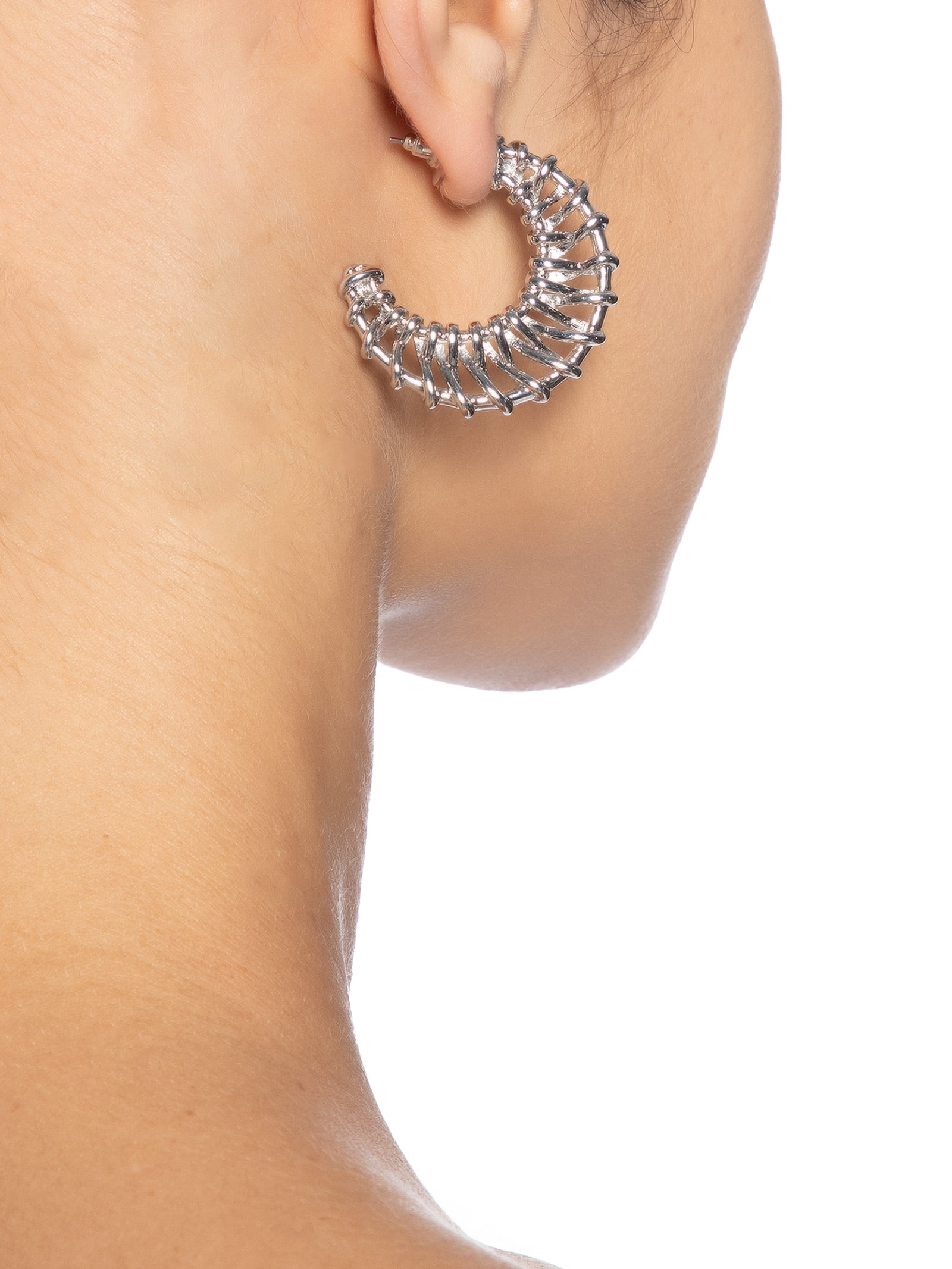 Brinco Feminino Argola Texturizada Prateado Market 33