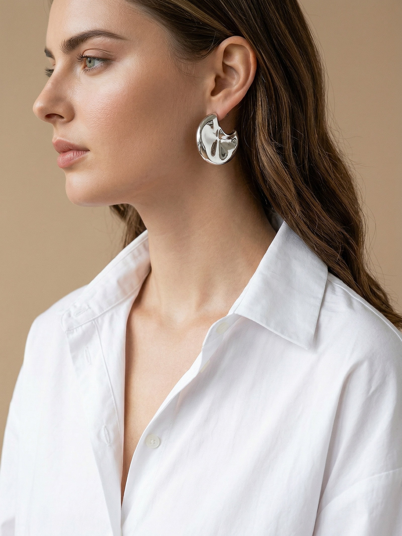 Brinco Feminino Argolas Orgânicas Prateado Basiq