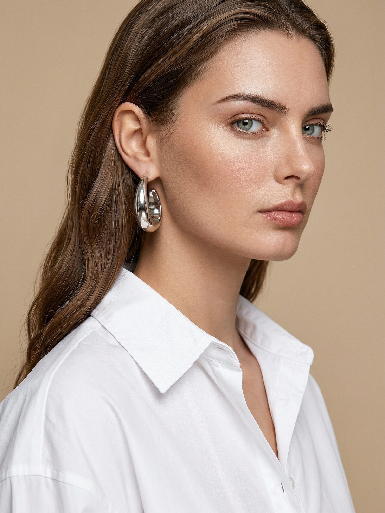 Brinco Feminino Argolas Ovais Prateado Basiq