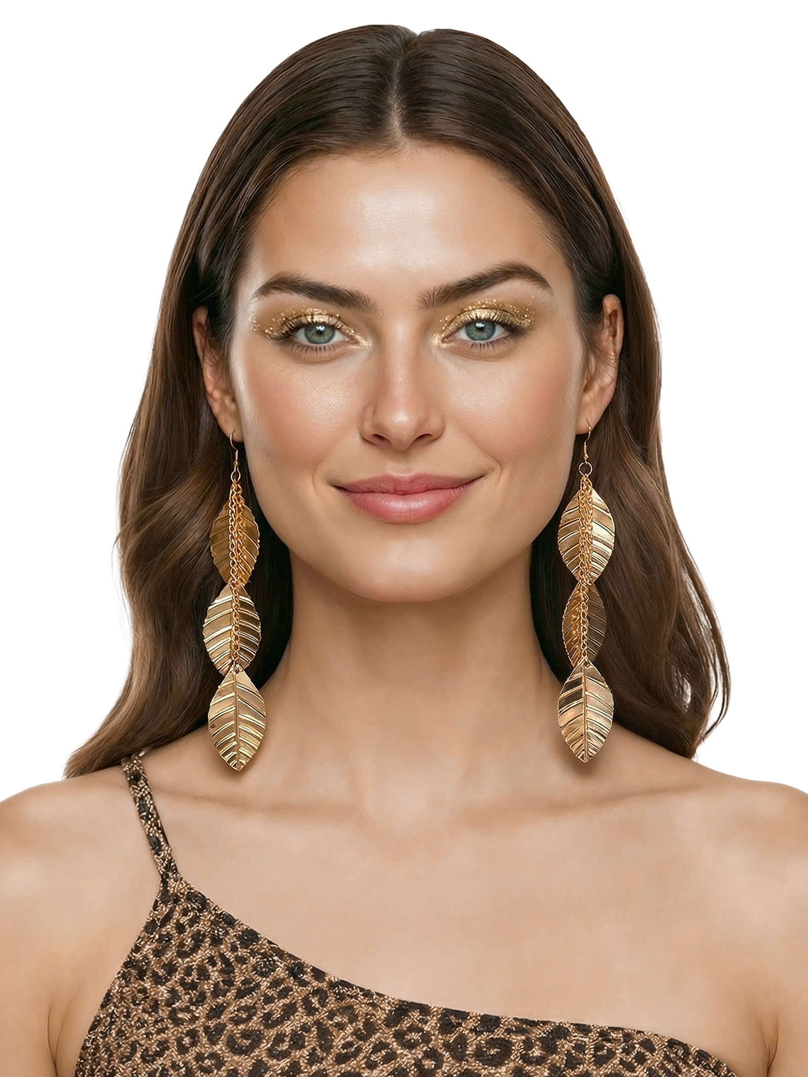 Brinco Feminino Carnaval Folhas Dourado Market 33