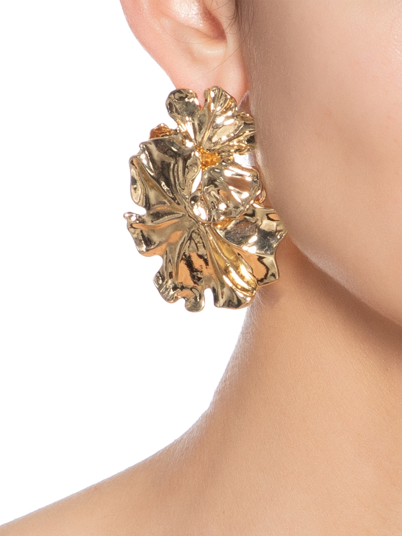 Brinco Feminino Flor Dupla Dourado Market 33