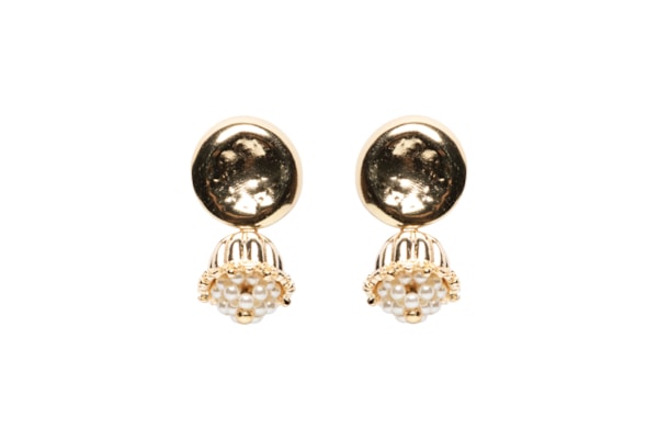 Brinco Feminino Martelado Com Pérolas - Dourado