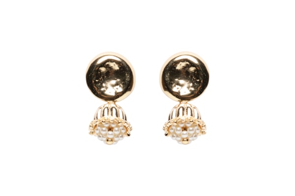 Brinco Feminino Martelado Com Pérolas - Dourado