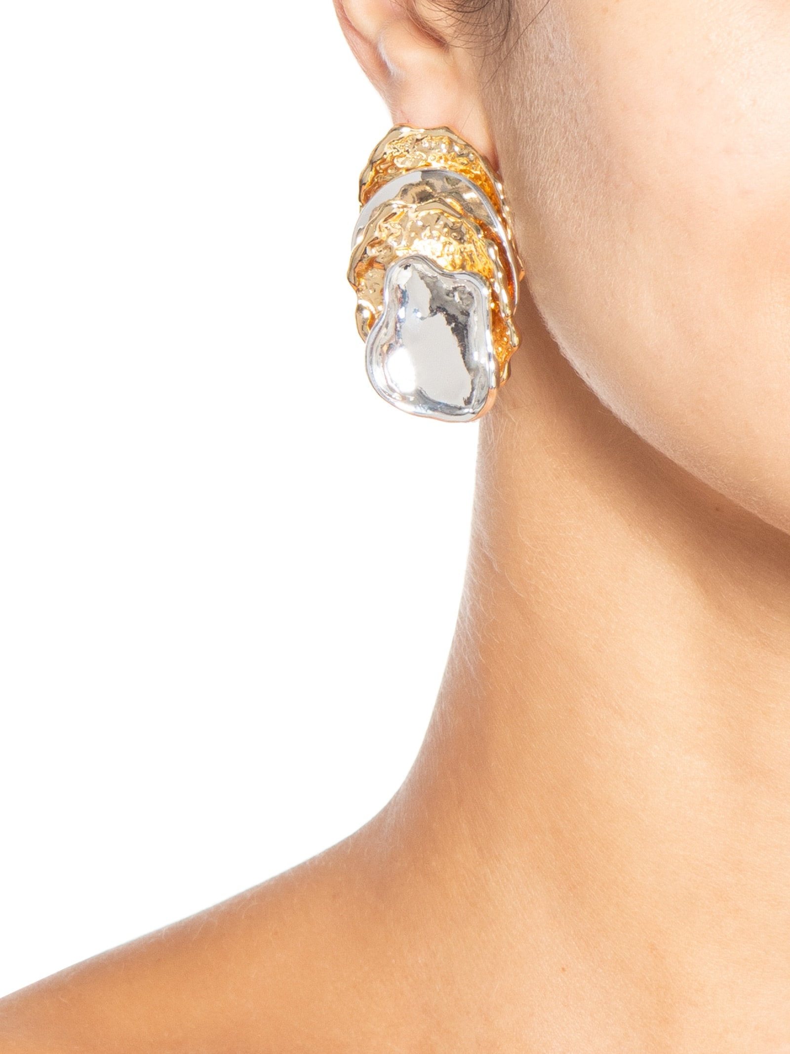 Brinco Feminino Orgânico Em Camadas Dourado Market 33