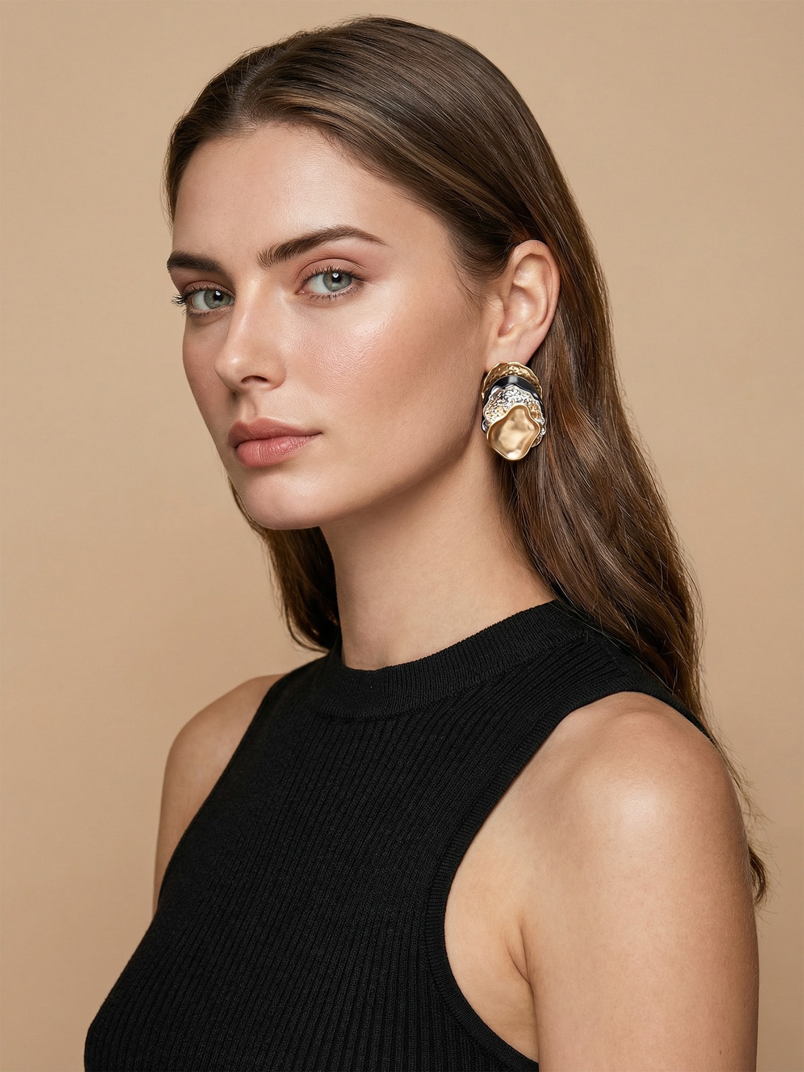 Brinco Feminino Orgânico Em Camadas Dourado Market 33