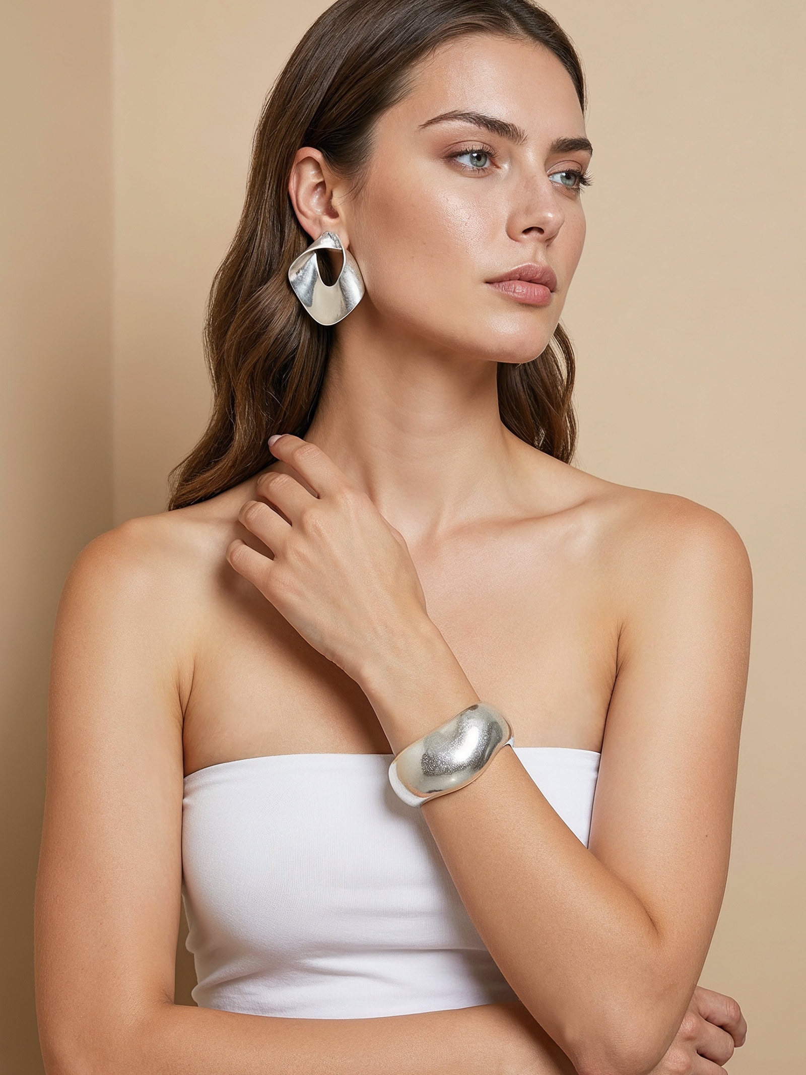 Brinco Feminino Orgânico Fosco Prateado Market 33